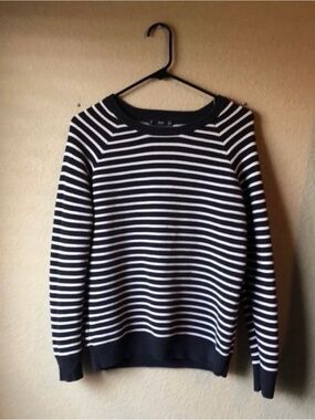 MNG Basics Sweater Women’s Long Sleeve Dark Blue Striped Casual Top Womens XS